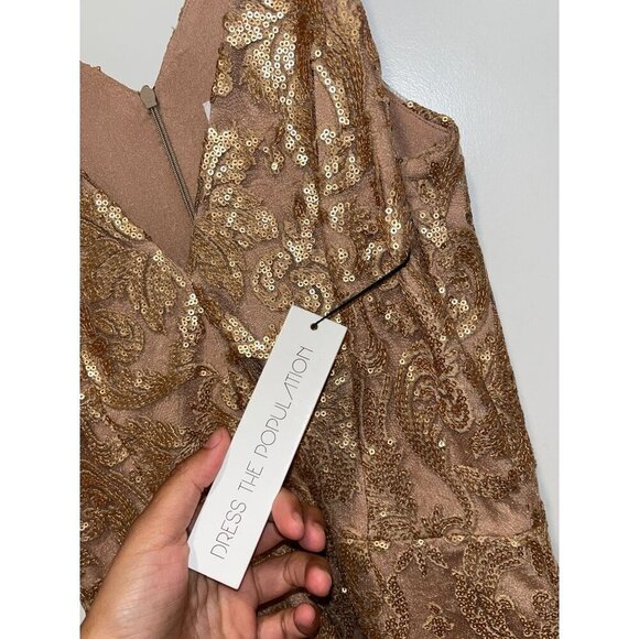 NWT Dress The Population Harper SequinMaxi Gown Dress Rose Gold size Medium - Picture 7 of 12